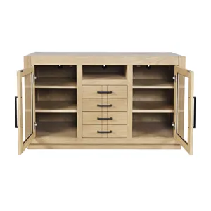 Auburn Hills 50" Contemporary Media Console With Tempered Glass Doors, Drawers And Adjustable Shelv