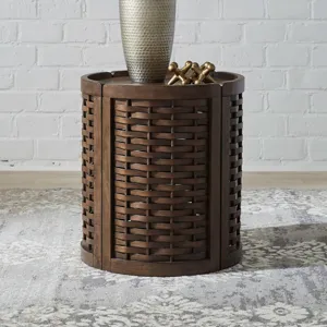 Warren Park Round Basketweave End Table - Coffee Brown