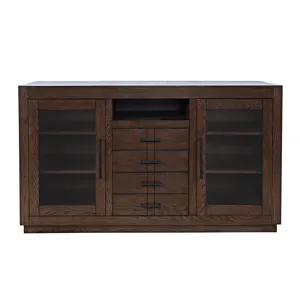 Auburn Hills 50" Contemporary Media Console With Tempered Glass Doors, Drawers And Adjustable Shelv