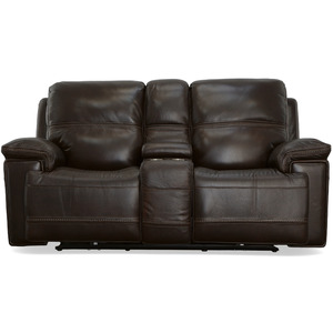 Fenwick Leather Power Loveseat with Console & Power Headrests - Dark Brown