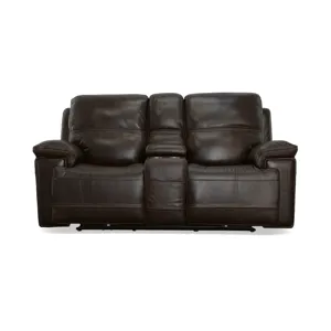 Fenwick Leather Power Loveseat with Console &#38; Power Headrests - Dark Brown