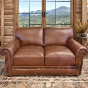 London Walnut Leather Loveseat