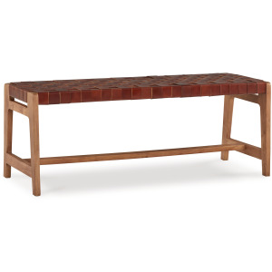 Lemmund Leather Basketweave Accent Bench
