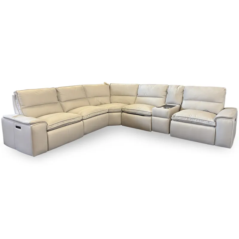 Oslo Pebble Leather 6 PC Power Reclining Sectional