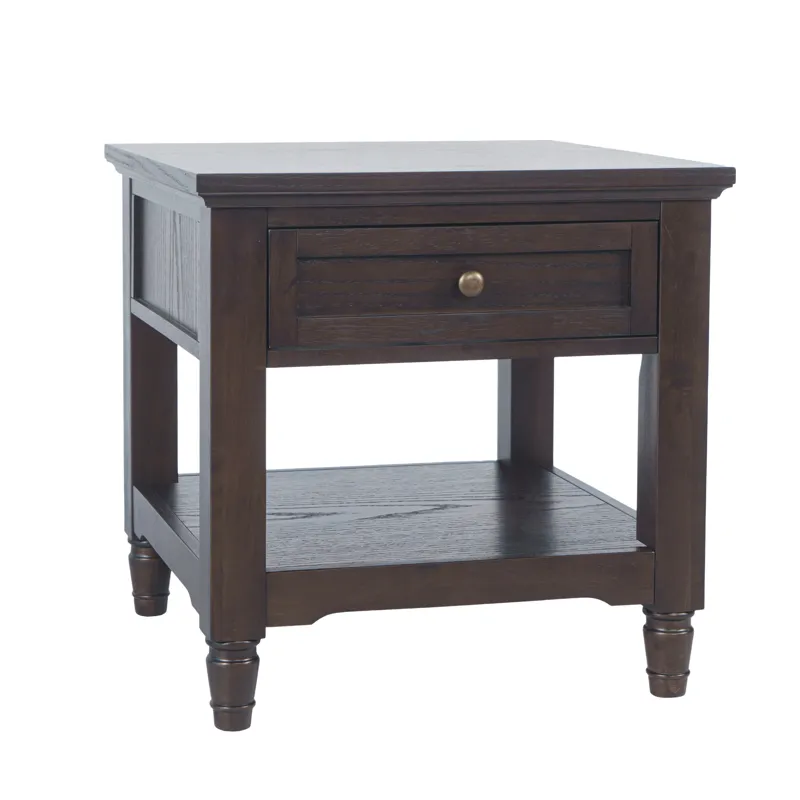 Brentwood Modern Transitional 24" Square End Table With Drawer And Storage Shelf