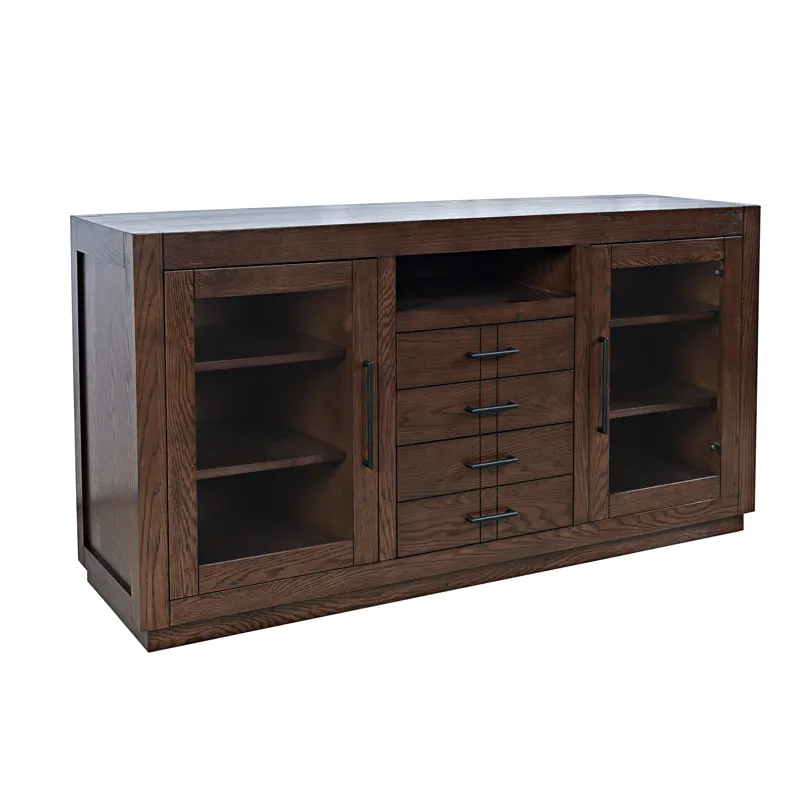 Auburn Hills 50" Contemporary Media Console With Tempered Glass Doors, Drawers And Adjustable Shelv