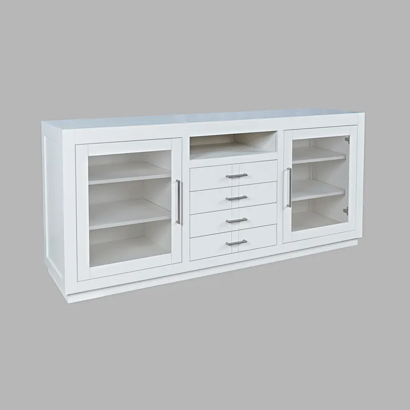 Auburn Hills 70" Contemporary Media Console With Tempered Glass Doors, Drawers And Adjustable Shelv