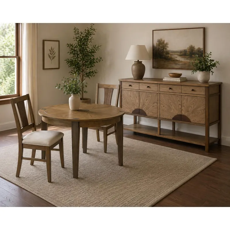 Sun Haven - 64" Credenza with Silver Tray - Oak and Walnut Finish