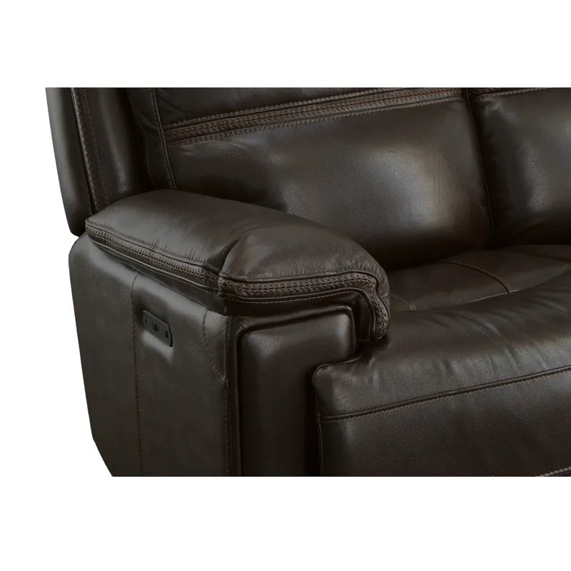 Fenwick Leather Power Reclining Loveseat with Power Headrests - Dark Brown