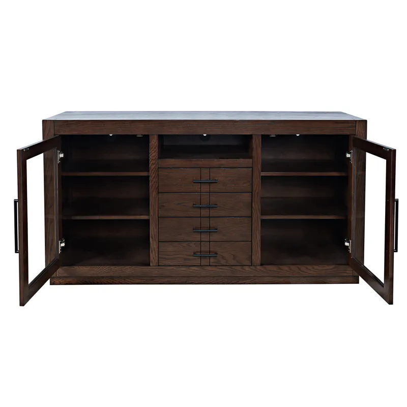 Auburn Hills 50" Contemporary Media Console With Tempered Glass Doors, Drawers And Adjustable Shelv