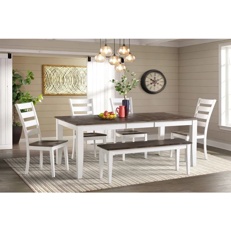 Kona 6 Piece Dining Set w/ Bench - White