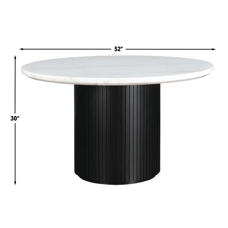 Colvin 5-Piece 52" Round White Marble Dining Set, Black