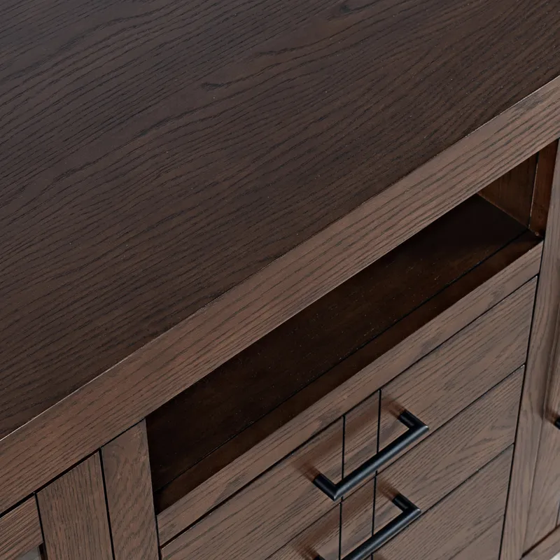 Auburn Hills 50" Contemporary Media Console With Tempered Glass Doors, Drawers And Adjustable Shelv
