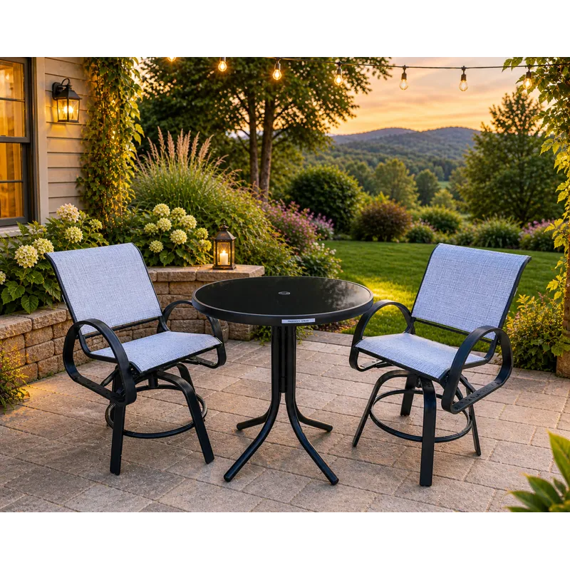 Aruba Sling Balcony Height Swivel Caf&eacute; Chair - Black / Deacon