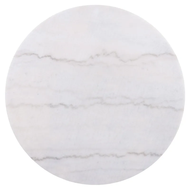 Colvin 36" Round White Marble Top Coffee Table With Casters, Black Finish