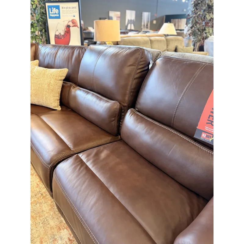 London Walnut Leather 6 Piece Power Reclining Sectional