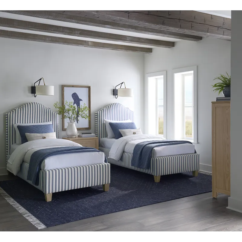 Tide & Timber-Clear Oak Blue Stripe Upholstered Headboard - Twin
