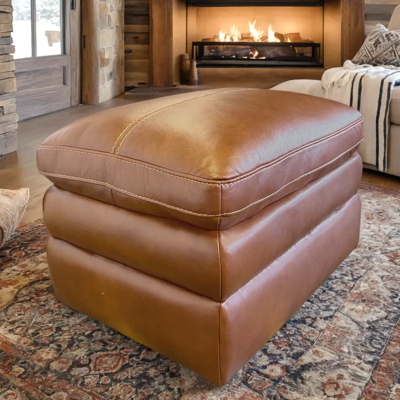 Berlin Chestnut Leather Ottoman