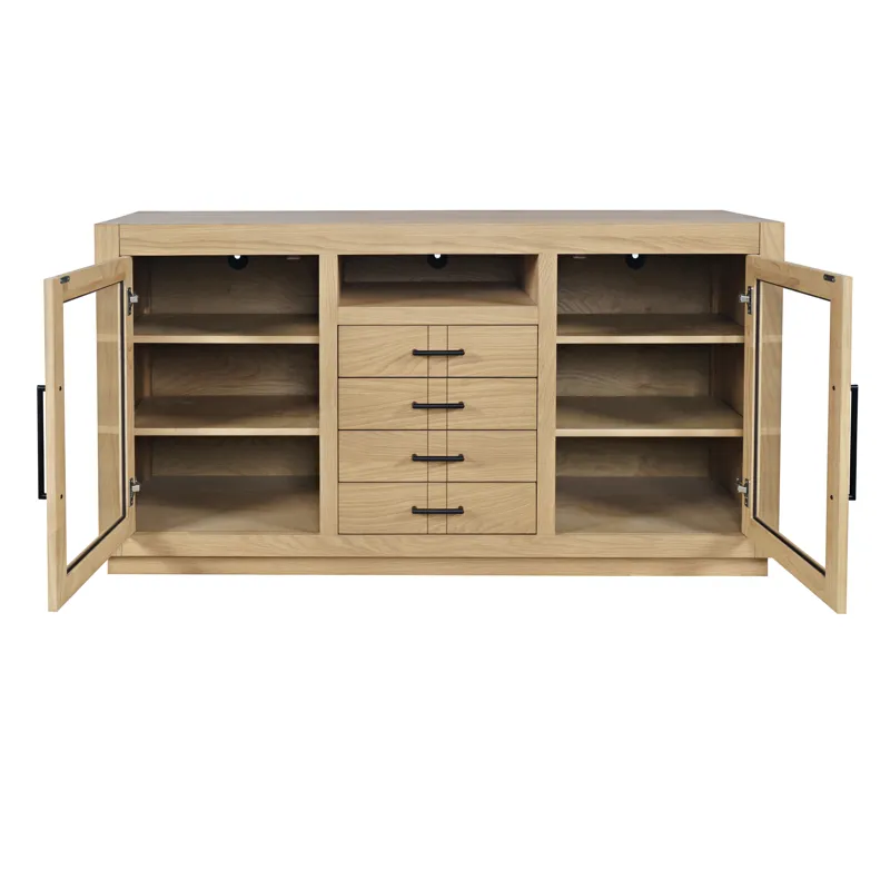 Auburn Hills 70" Contemporary Media Console With Tempered Glass Doors, Drawers And Adjustable Shelv