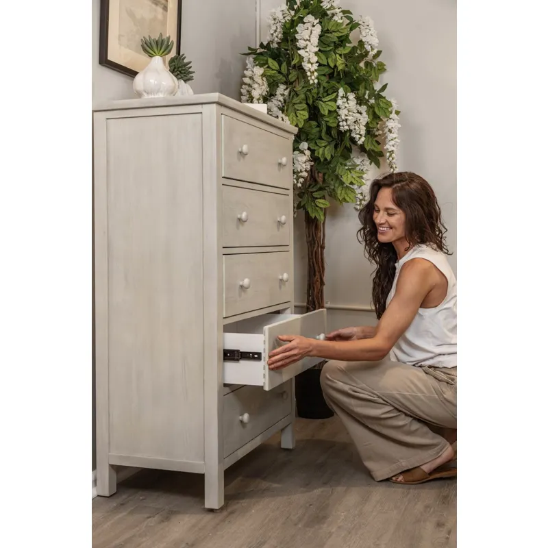 Geneva - 5 Drawer Chest - Distressed White Finish