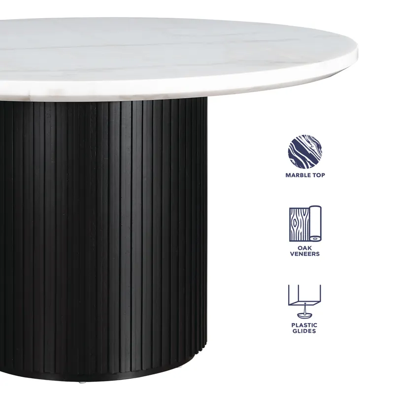 Colvin 52-Inch Round White Marble Table, Black Base