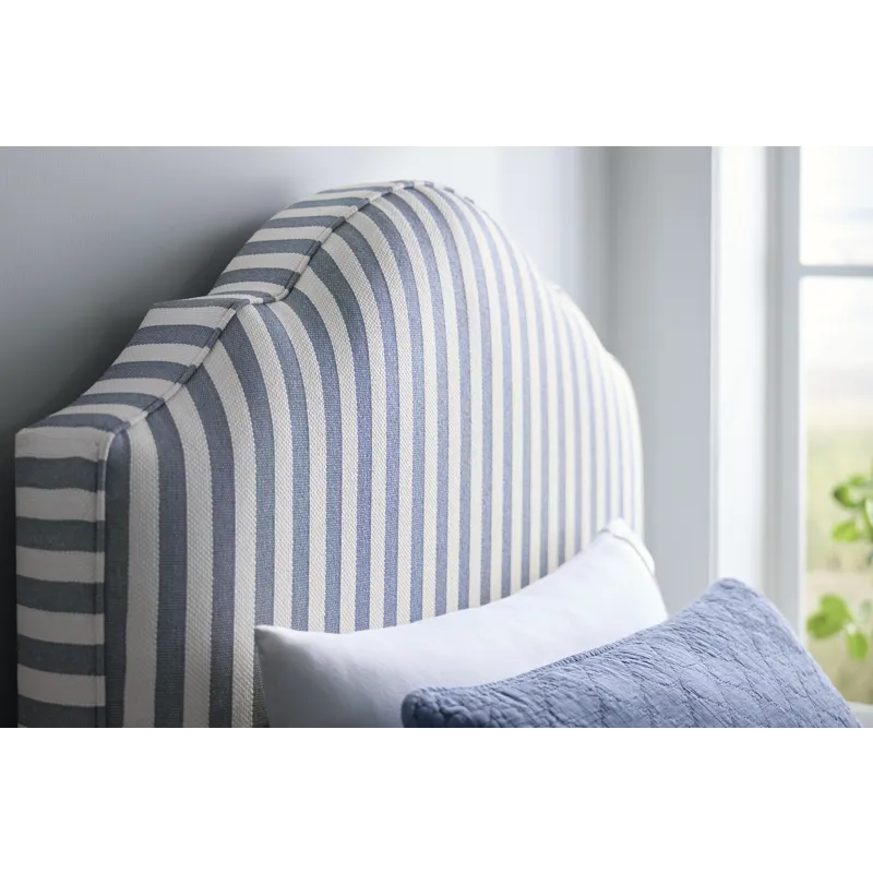 Tide & Timber-Clear Oak Blue Stripe Upholstered Headboard - Twin