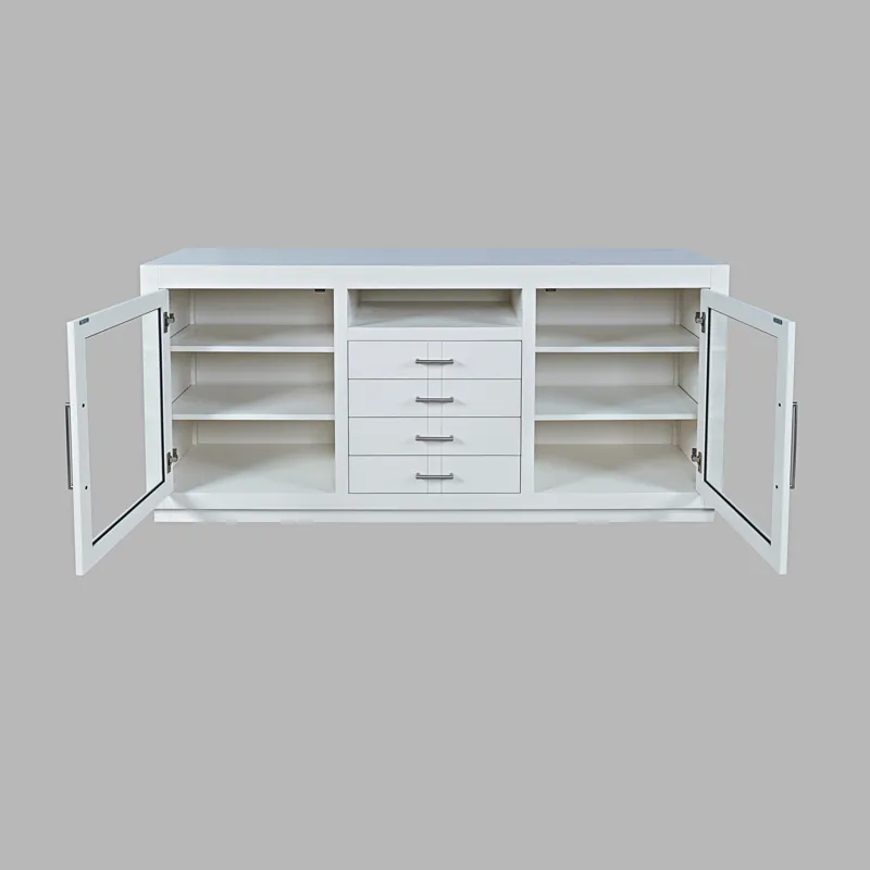 Auburn Hills 70" Contemporary Media Console With Tempered Glass Doors, Drawers And Adjustable Shelv