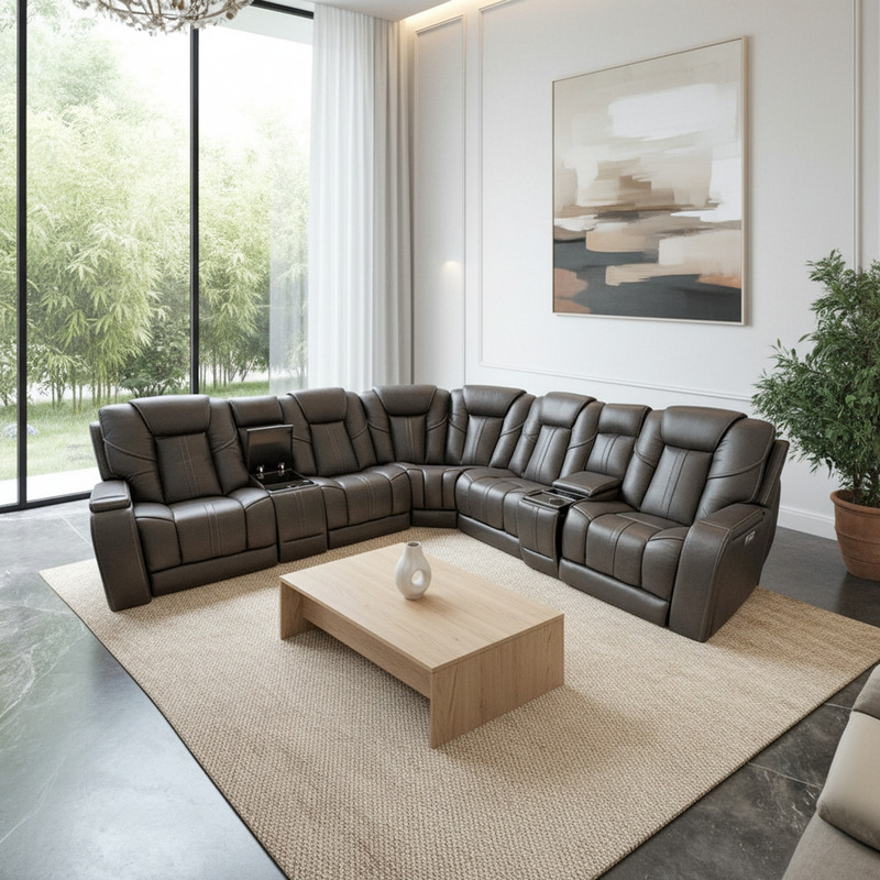 Daniel Kona Earth Immersive Audio 7 Piece Leather Sectional