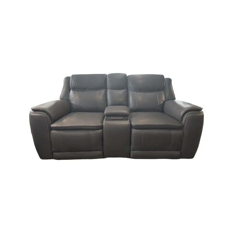 Leather 3 Piece Power Reclining Sectional w/ Console - Charcoal