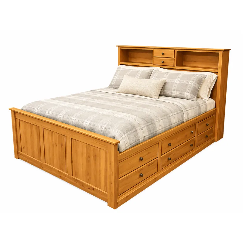 Shaker Bookcase Queen Storage Bed - Natural