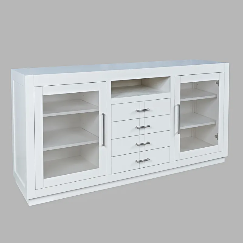 Auburn Hills 60" Contemporary Media Console With Tempered Glass Doors, Drawers And Adjustable Shelv