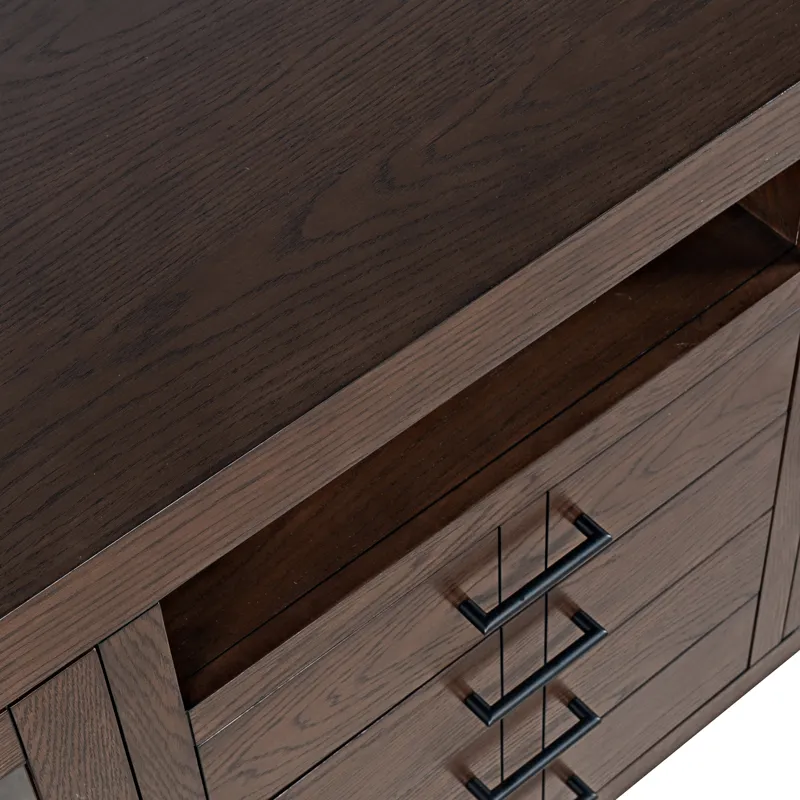 Auburn Hills 70" Contemporary Media Console With Tempered Glass Doors, Drawers And Adjustable Shelv