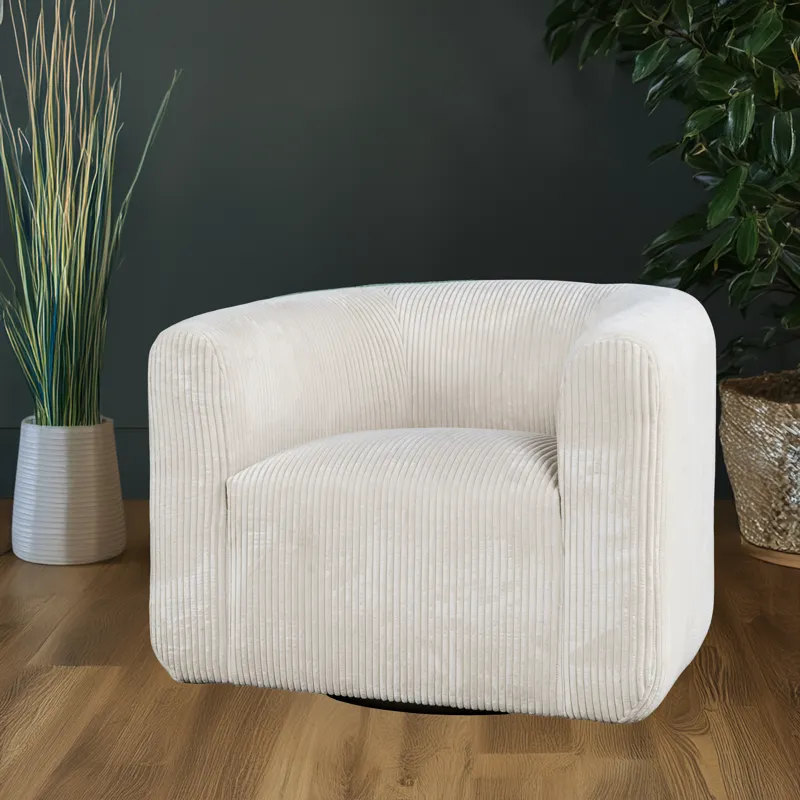 Biggs Modern Corduroy Upholstered Curved Barrel Swivel Accent Chair