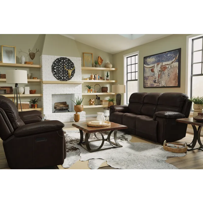 Fenwick Leather Power Reclining Sofa with Power Headrests - Dark Brown