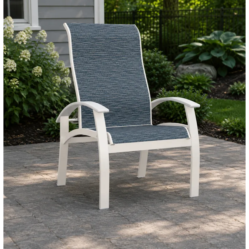 Belle Isle Sling Outdoor Arm Chair w/ Multi-Position Back - Snow / Nimbus Ocean