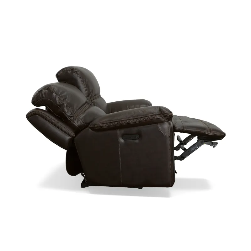 Fenwick Leather Power Reclining Loveseat with Power Headrests - Dark Brown