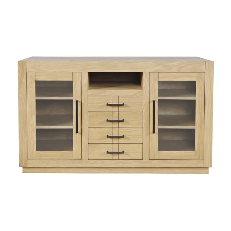 Auburn Hills 50" Contemporary Media Console With Tempered Glass Doors, Drawers And Adjustable Shelv