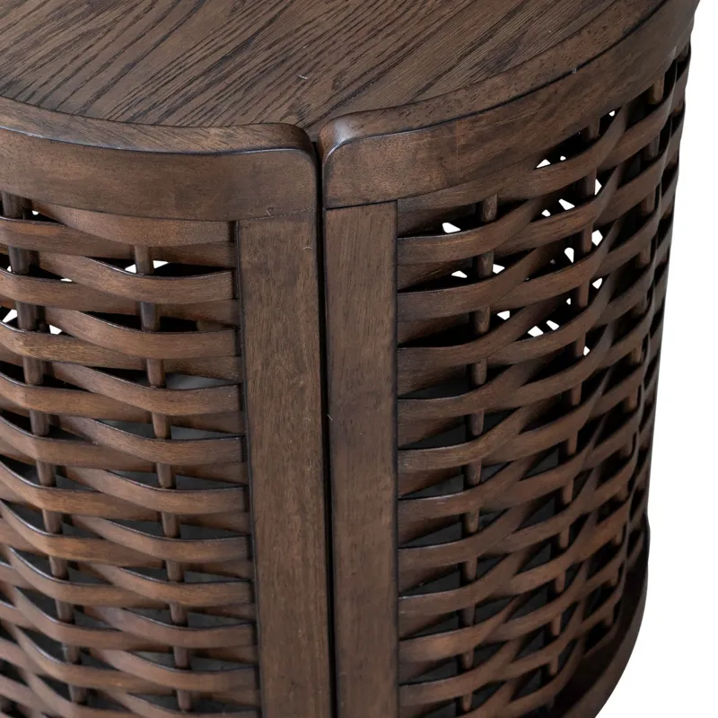 Warren Park Round Basketweave End Table - Coffee Brown