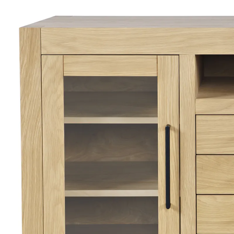 Auburn Hills 50" Contemporary Media Console With Tempered Glass Doors, Drawers And Adjustable Shelv