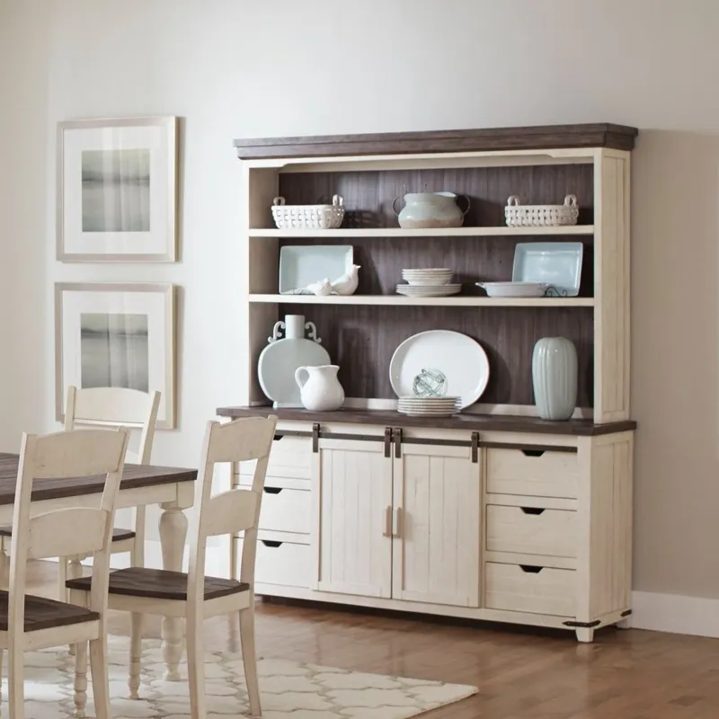 Madison County Server + Hutch - Vintage White