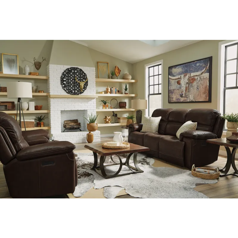 Fenwick Leather Power Reclining Sofa with Power Headrests - Dark Brown