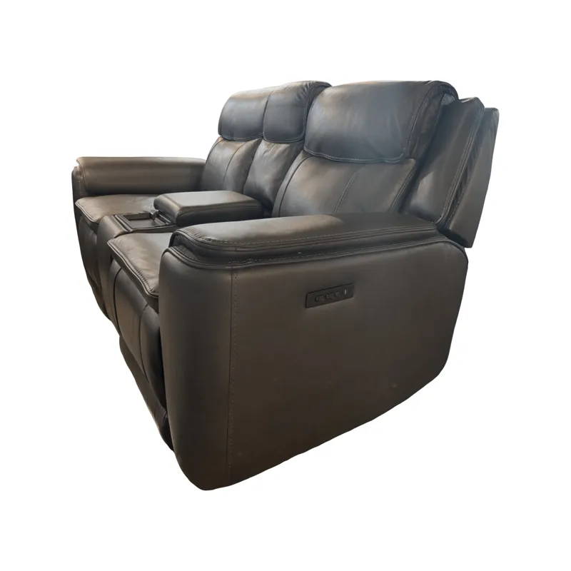 Leather 3 Piece Power Reclining Sectional w/ Console - Charcoal