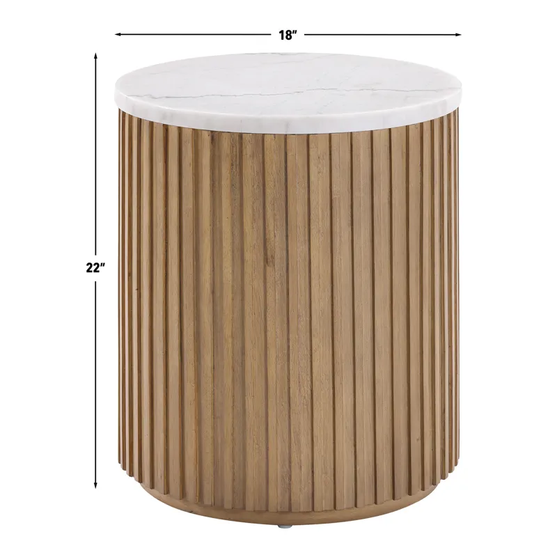 Colvin White Marble Top End Table, Toffee Finish
