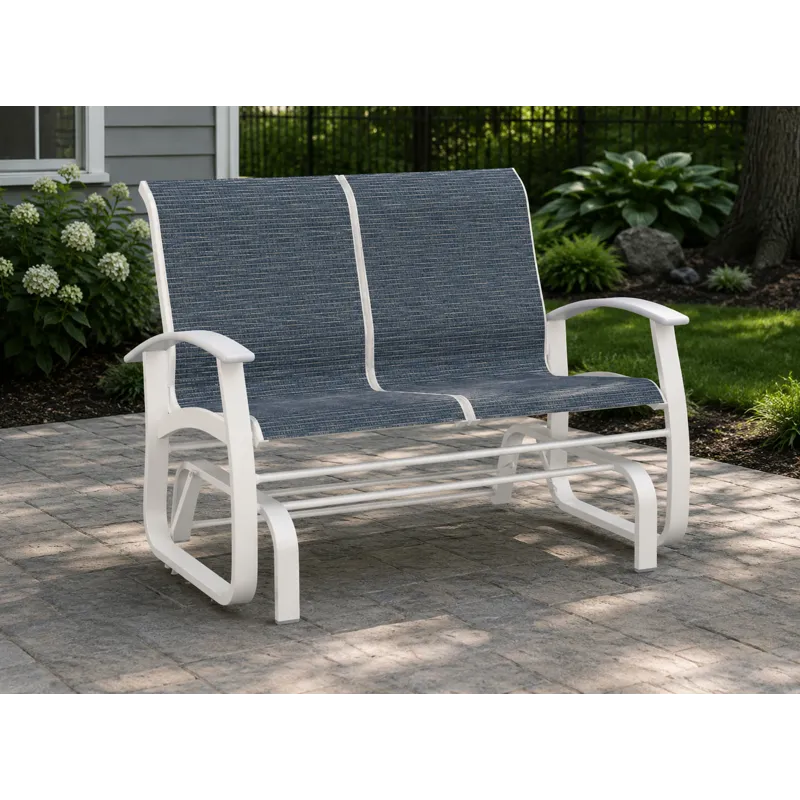 Belle Isle Sling Two-Seat Outdoor Glider - Snow / Nimbus Ocean