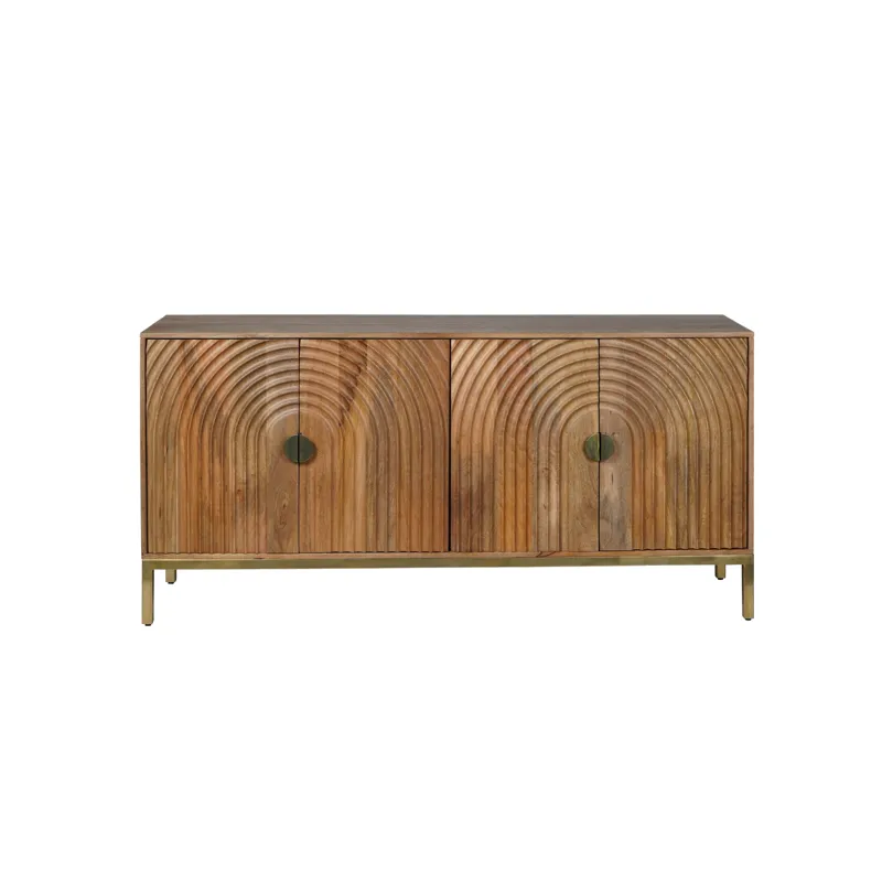 Asher 69" Solid Wood Mid-Century Modern Curved Arch Sideboard Cabinet