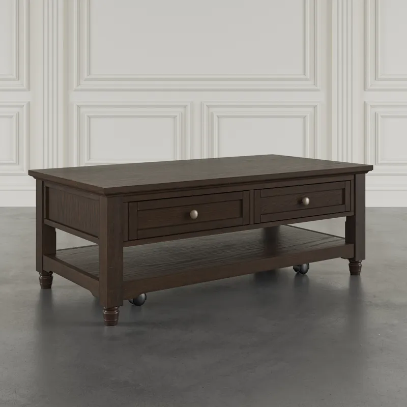 Brentwood Modern Transitional 50" Coffee Table With Storage And Caster Wheels