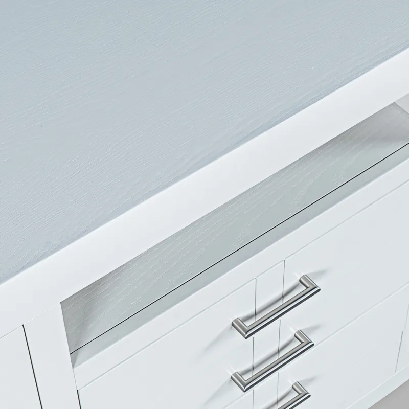 Auburn Hills 60" Contemporary Media Console With Tempered Glass Doors, Drawers And Adjustable Shelv