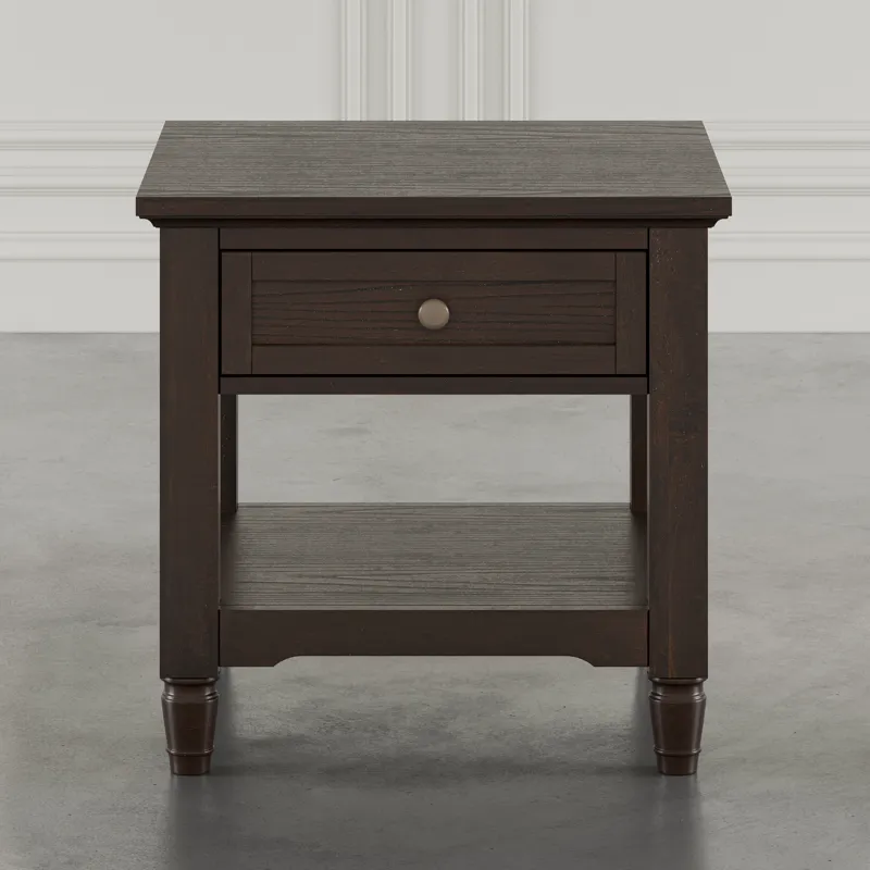 Brentwood Modern Transitional 24" Square End Table With Drawer And Storage Shelf