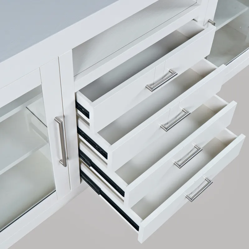 Auburn Hills 60" Contemporary Media Console With Tempered Glass Doors, Drawers And Adjustable Shelv
