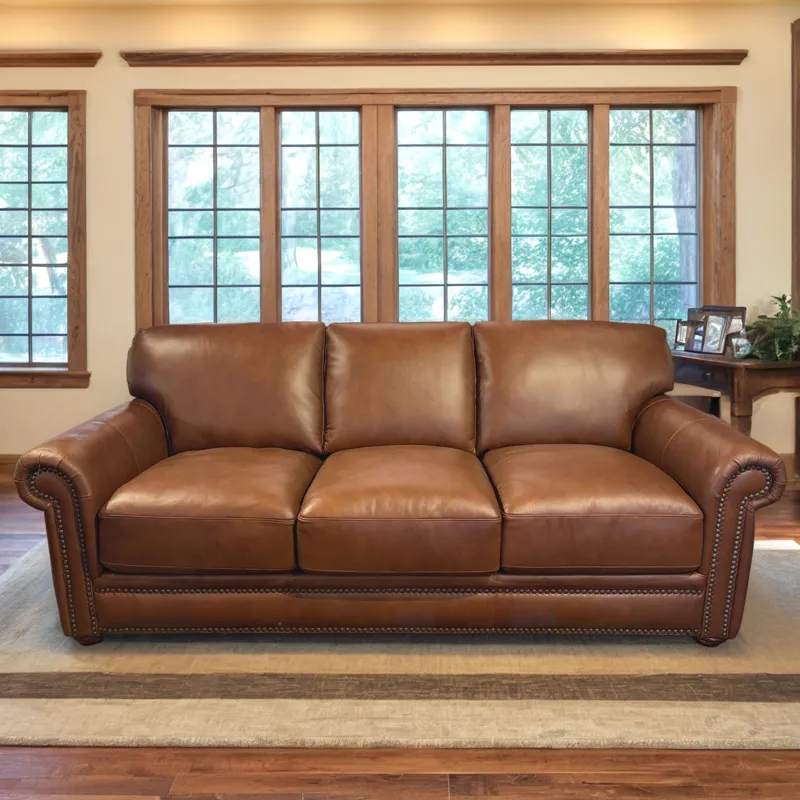 London Walnut Leather Sofa